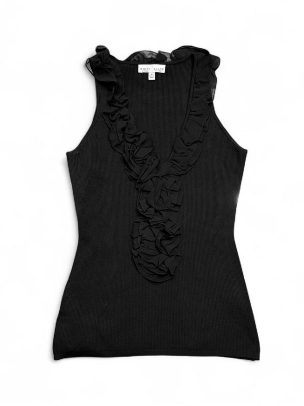 White House Black Market Black Ruffle-Trim V-Neck Tank